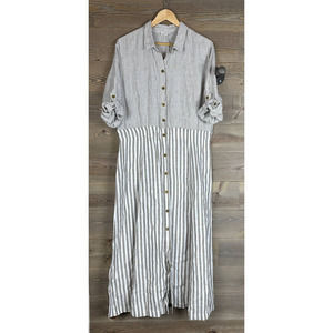 J. Jill White Tan Buttoned Maxi Dress 3/4 Cuffed Sleeves